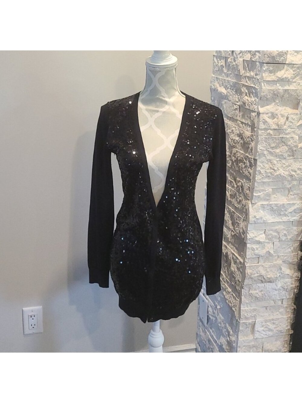 Hugo Boss Orange Silk & Cashmere sequin beaded black cardigan